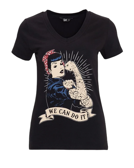 QUEEN KEROSIN TOP "WE CAN DO IT", ZWART