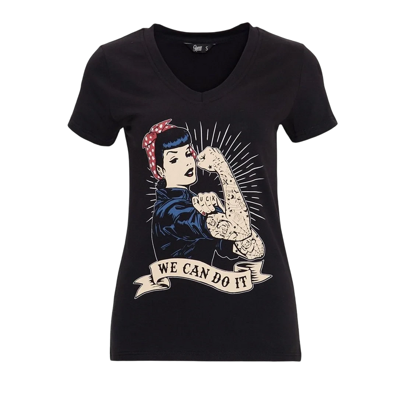 QUEEN KEROSIN TOP "WE CAN DO IT", ZWART