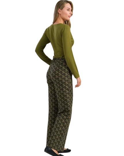 Sue Trousers Jersey, abstract flower green