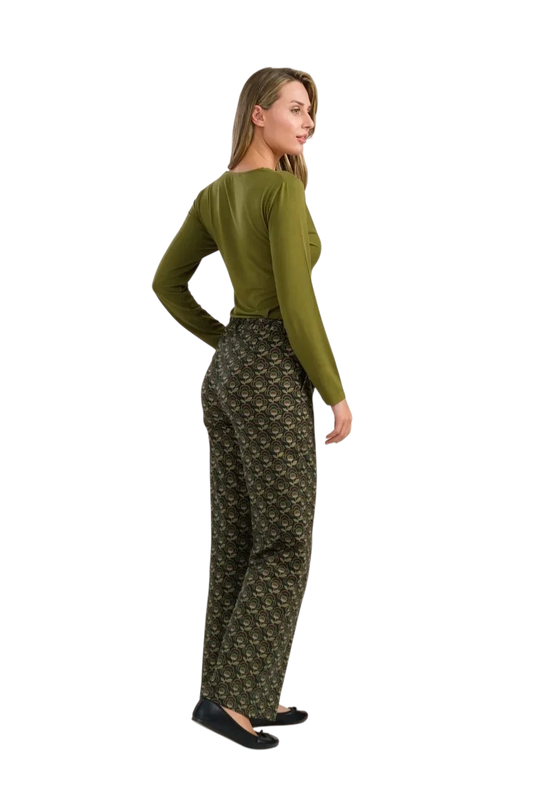 Sue Trousers Jersey, abstract flower green