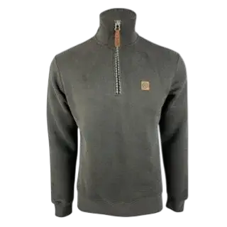 TROJAN Quarter Zip Jacquard Trim Sweat Carbone