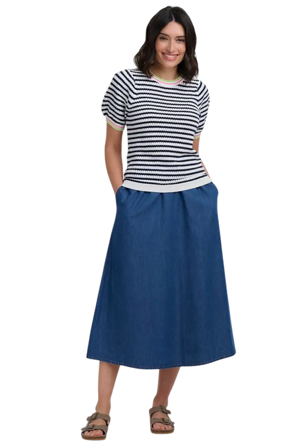 SUGAR HILL BRIGHTON MAGGIE TOP CORALINE KNOT TOP OFF WHITE/NAVY. NAUTICAL STRIPE