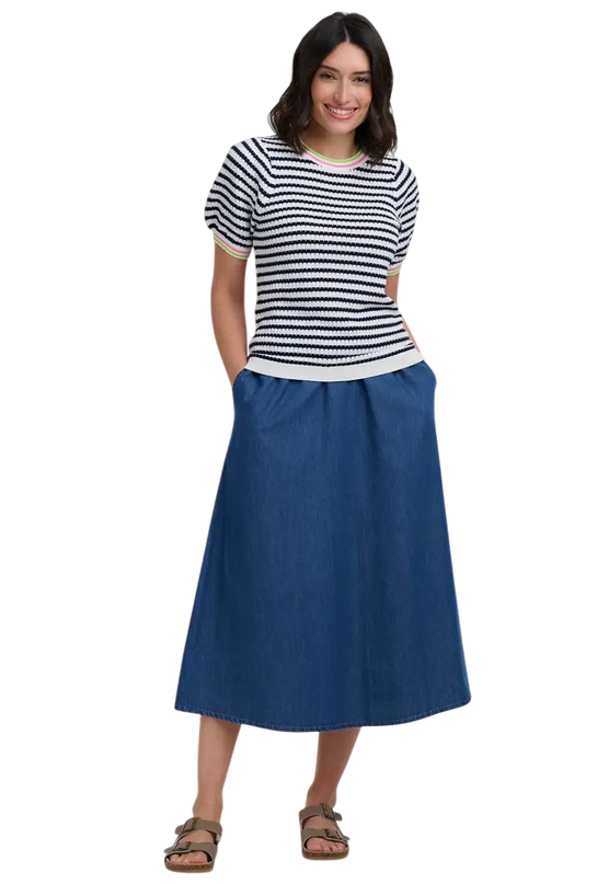 SUGAR HILL BRIGHTON Camiseta MAGGIE CORALINE NÓ TOP OFF WHITE/ MARINHO. LISTRAS NÁUTICAS