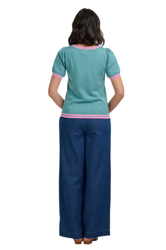 SUGAR HILL BRIGHTON Blusa de Tricô DOMINIQUE, VERDE-ÁGUA, FLOR ARTÍSTICA