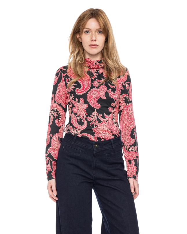 Rolli top met col, zwart