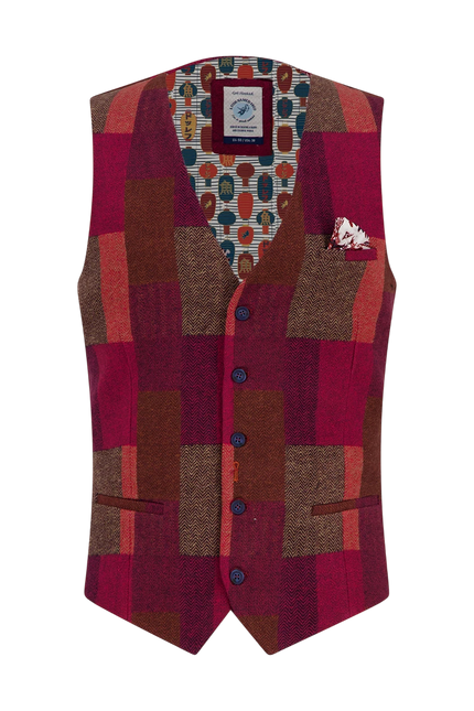 A fish named Fred waistcoat bold check, burgundy