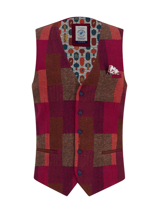 A fish named Fred waistcoat bold check, burgundy