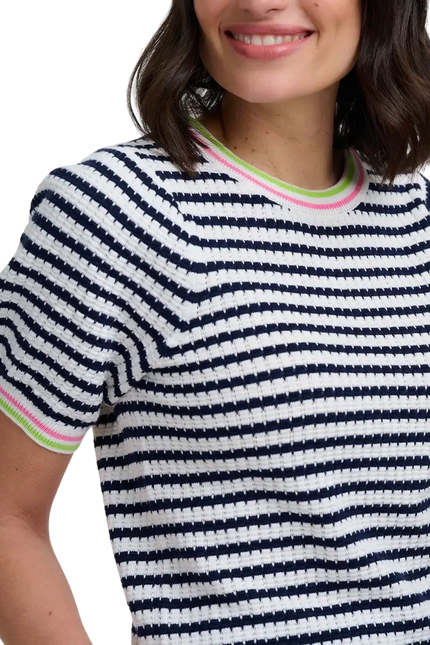 SUGAR HILL BRIGHTON MAGGIE TOP CORALINE KNOT TOP OFF WHITE/NAVY. NAUTICAL STRIPE