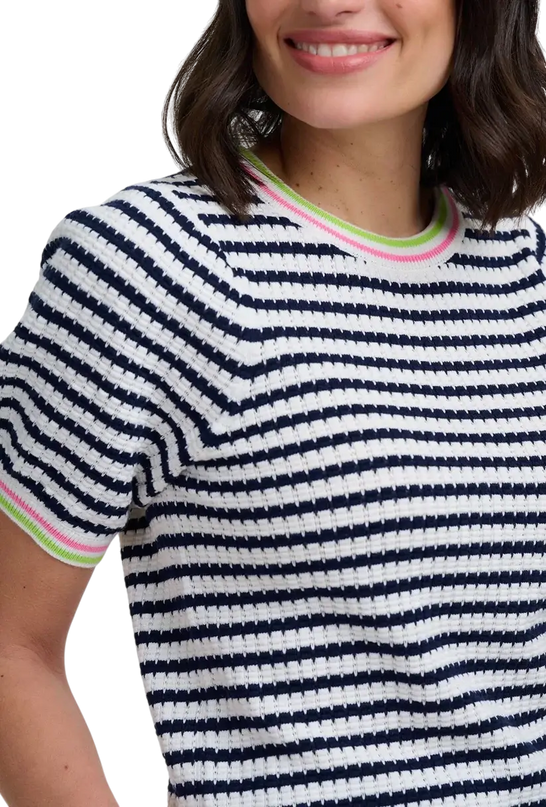 SUGAR HILL BRIGHTON Camiseta MAGGIE CORALINE NÓ TOP OFF WHITE/ MARINHO. LISTRAS NÁUTICAS