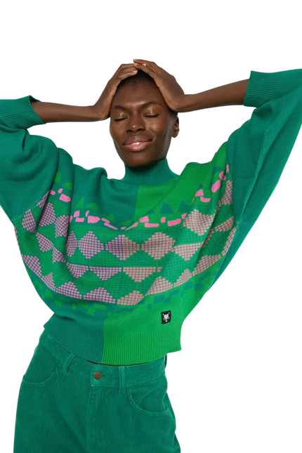 BLUTSGESCHWISTER trui Diamond Loom Egg chunky pullover green