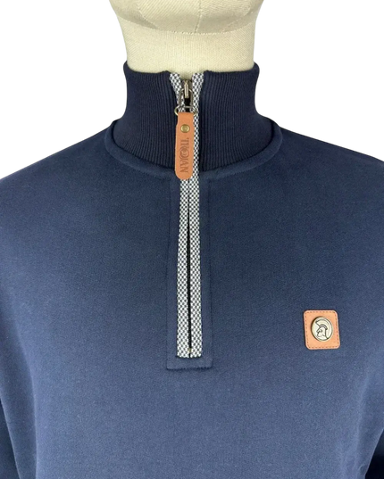 TROJAN Quarter Zip Jacquard Trim Sweat navy