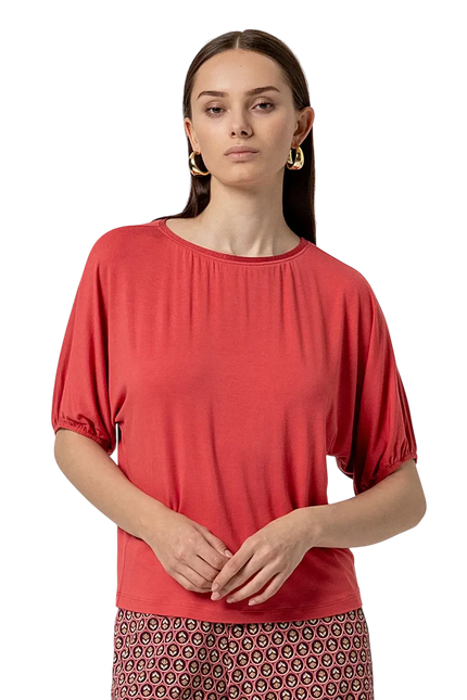 PUFF SLEEVE SHORT SLEEVE TEE - RED