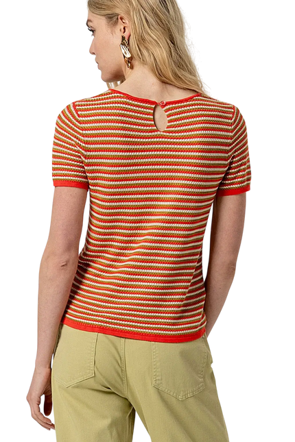 RED STRIPED SHORT-SLEEVED SWEATER