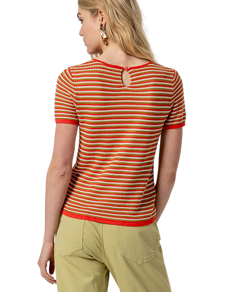 STRIPED SHORT SLEEVED SWEATER RED