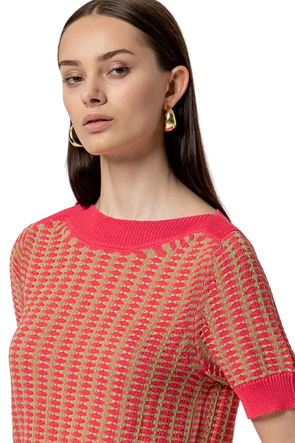SURKANA PINK BOAT NECK SHORT-SLEEVED SWEATER