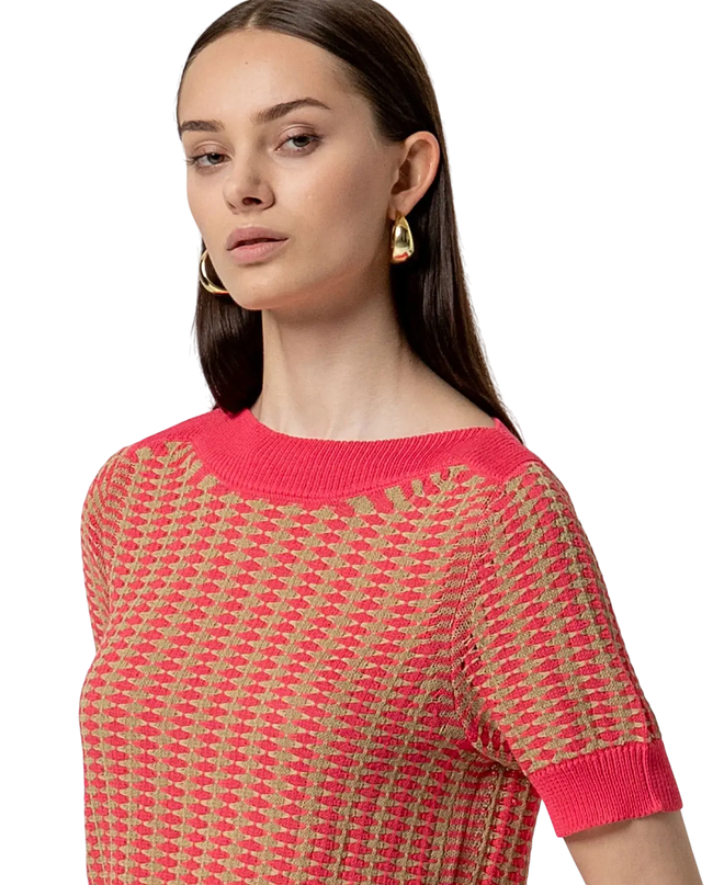 SURKANA BOAT NECK SHORT SLEEVE SWEATER PINK