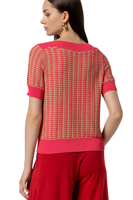 SURKANA PINK BOAT NECK SHORT-SLEEVED SWEATER