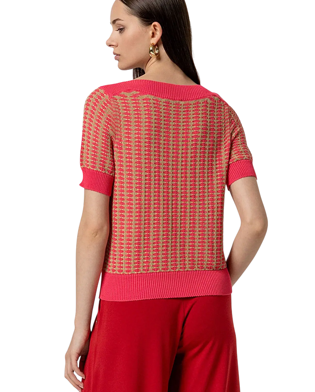 SURKANA BOAT NECK SHORT SLEEVE SWEATER PINK