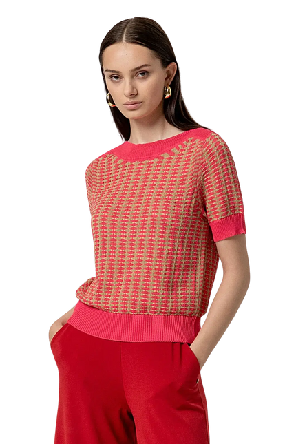 SURKANA PINK BOAT NECK SHORT-SLEEVED SWEATER