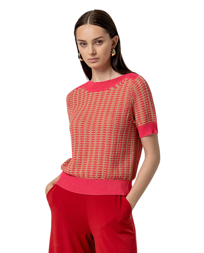 SURKANA BOAT NECK SHORT SLEEVE SWEATER PINK