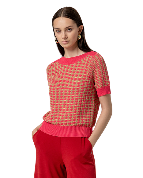 BOAT NECK SHORT SLEEVE SWEATER PINK