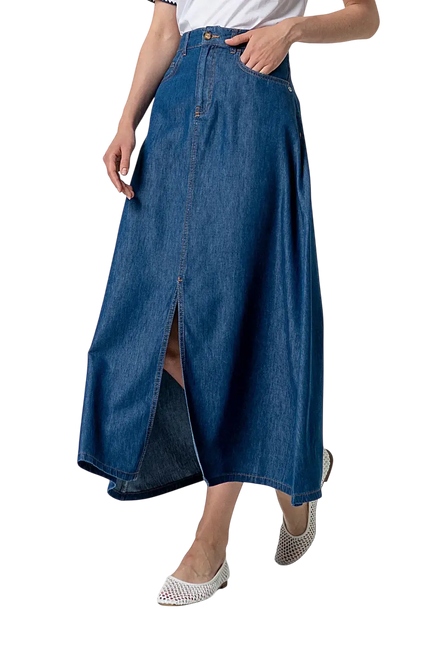 BLUE MAXI SKIRT WITH SLIT