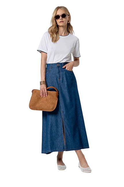 BLUE MAXI SKIRT WITH SLIT