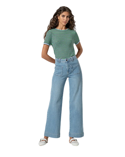 CALÇA DE PERNA LARGA AZUL CLARO