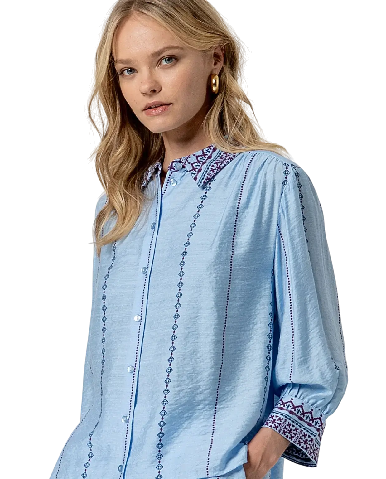 CAMISA SURKANA DE MANGA 3/4 LARGA AZUL CLARO
