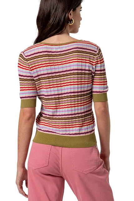SURKANA PINK STRIPED V-NECK SWEATER