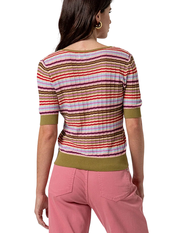 SURKANA STRIPED V-NECK SWEATER PINK