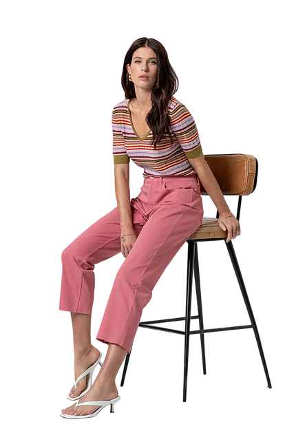 SURKANA PINK STRIPED V-NECK SWEATER