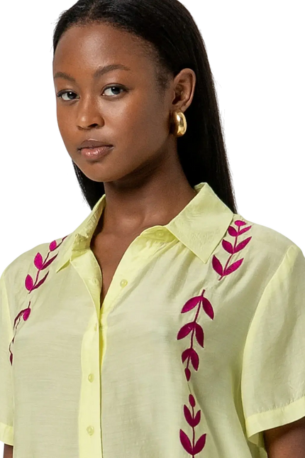 SURKANA LIGHT YELLOW EMBROIDERED SHORT-SLEEVED SHIRT