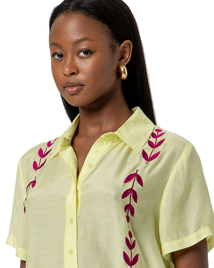 EMBROIDED SHORT SLEEVE SHIRT LIGHT YELLOW