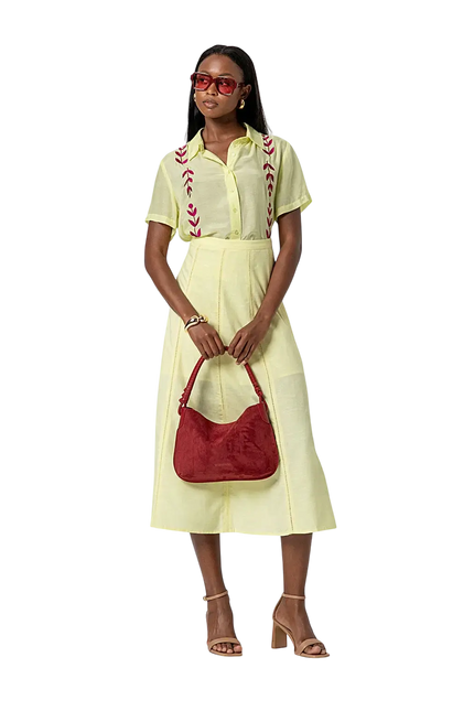 SURKANA LIGHT YELLOW EMBROIDERED SHORT-SLEEVED SHIRT