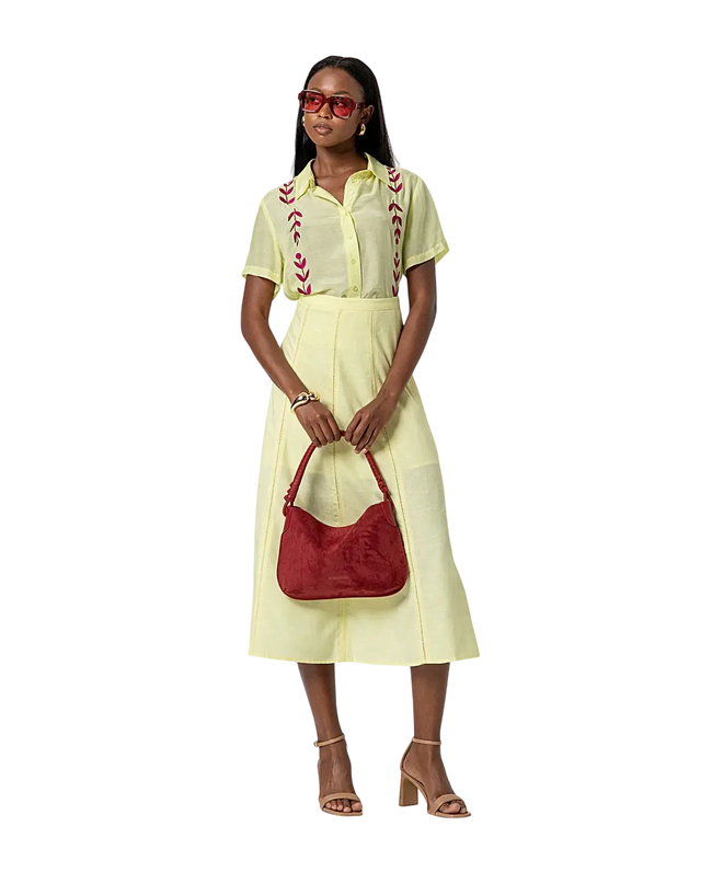 SURKANA EMBROIDED SHORT SLEEVE SHIRT LIGHT YELLOW