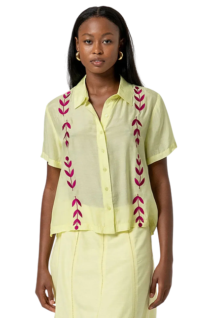 SURKANA LIGHT YELLOW EMBROIDERED SHORT-SLEEVED SHIRT
