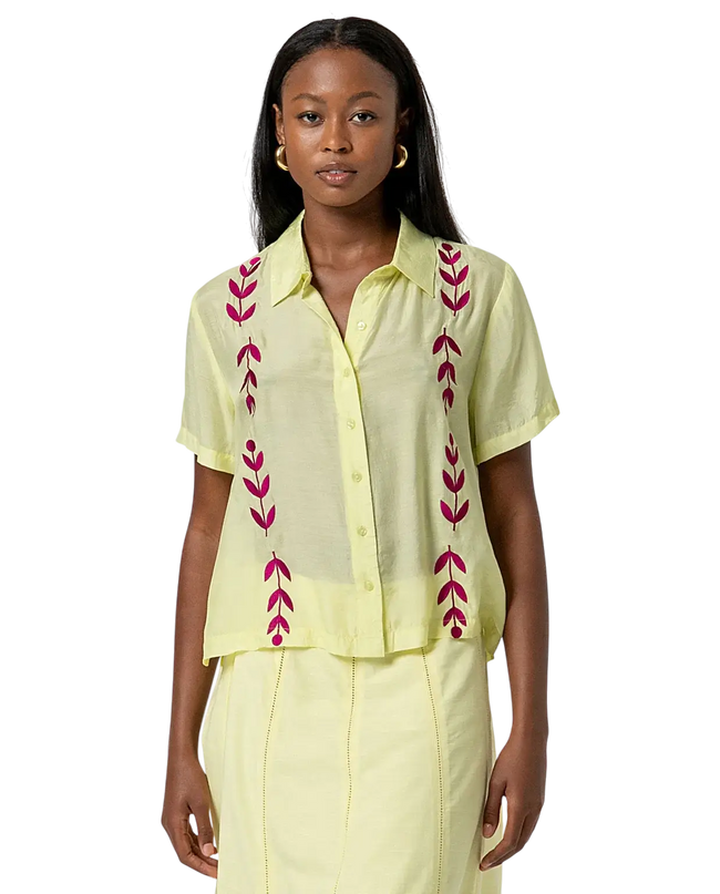 SURKANA EMBROIDED SHORT SLEEVE SHIRT LIGHT YELLOW