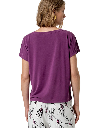 T-SHIRT BEZ RĘKAWÓW Z DEKOLTEM W SEREK FIOLETOWY