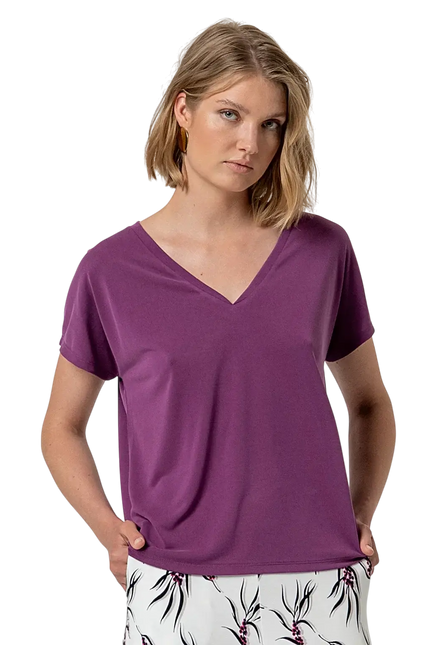 PURPLE SLEEVELESS V-NECK T-SHIRT