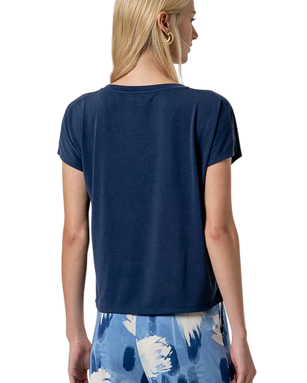 T-SHIRT BEZ RĘKAWÓW Z DEKOLTEM W SEREK GRANATOWY