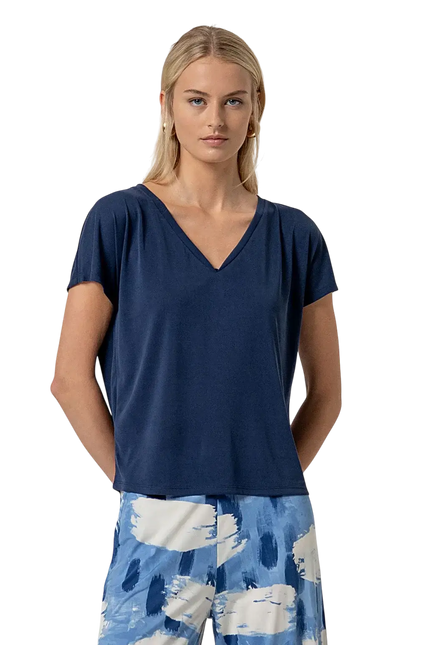 NAVY BLUE SLEEVELESS V-NECK T-SHIRT