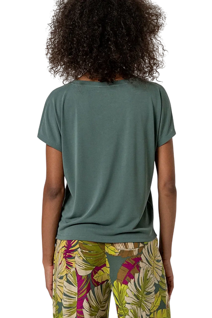 BOTTLE GREEN SLEEVELESS V-NECK T-SHIRT