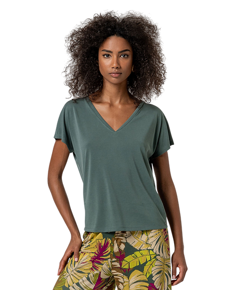 SLEEVELESS V-NECK T-SHIRT BOTTLE GREEN