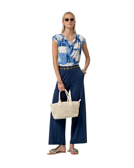 CALÇA DE PERNA LARGA AZUL MARINHO