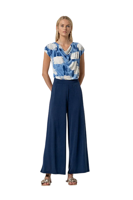 NAVY BLUE WIDE-LEG PANTS