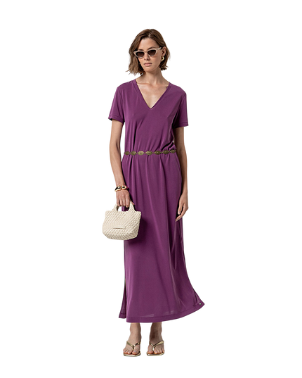 LONG DRESS WITH SLITS AND V-NECK PURPLE