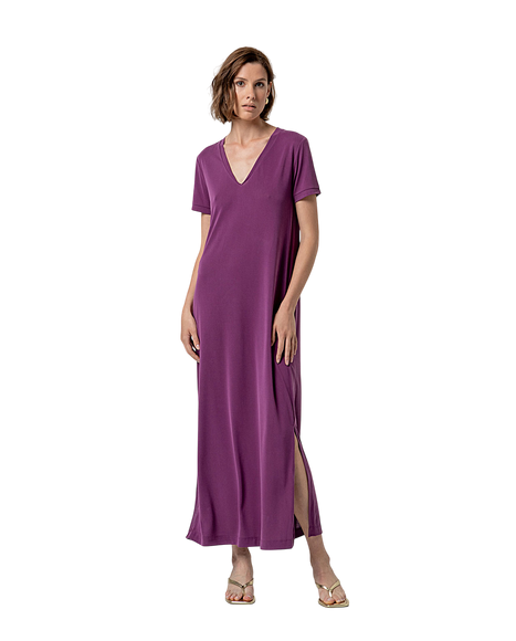 LONG DRESS WITH SLITS AND V-NECK PURPLE