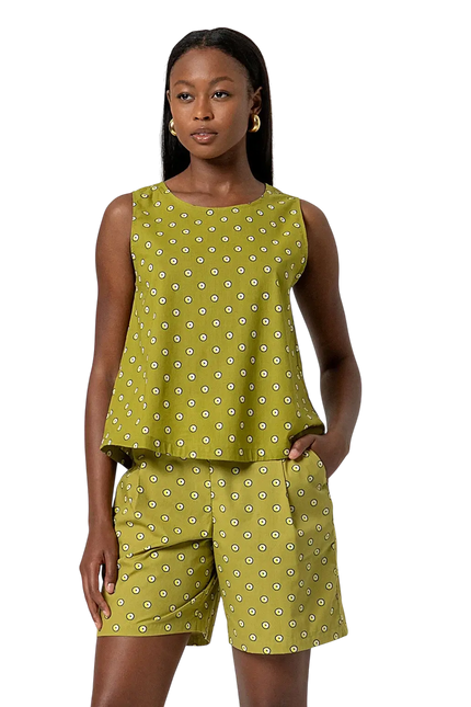 SURKANA GREEN SLEEVELESS ROUND-NECK TOP