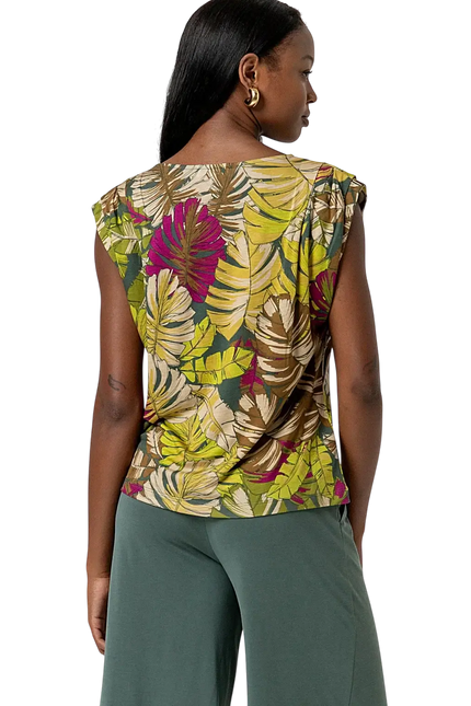 SURKANA GREEN SLEEVELESS TOP WITH DRAPING